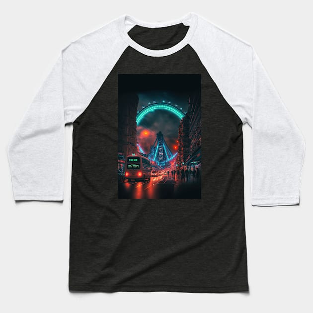 London Eye Cyberpunk Baseball T-Shirt by Art8085